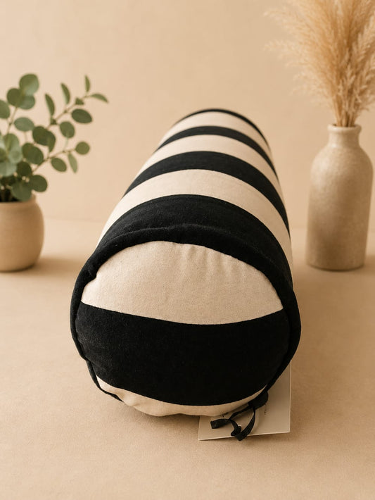 HIGH ST BRAND - ROUND BLACK & BEIGE STRIPPED PILLOW