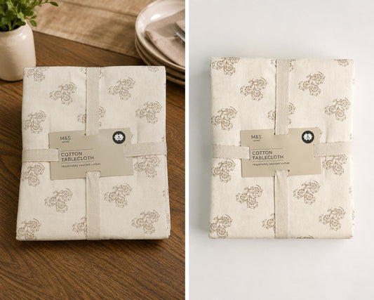 HIGH ST BRAND - Cotton Tablecloth – Floral Block Print Dining Table Cover (6 Seater)